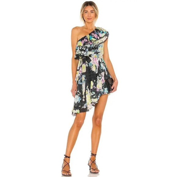 NWOT Rococo Sand Black and White Asymmetrical Ruched Cocktail Dress